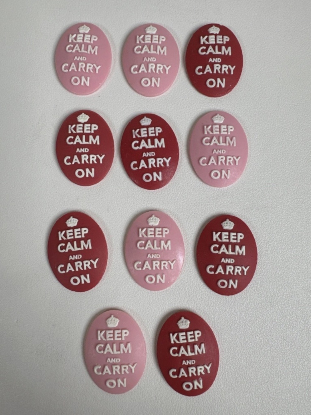 11 - 40x30mm Mixed Pink And Red Keep Calm And Carry On Cabochons